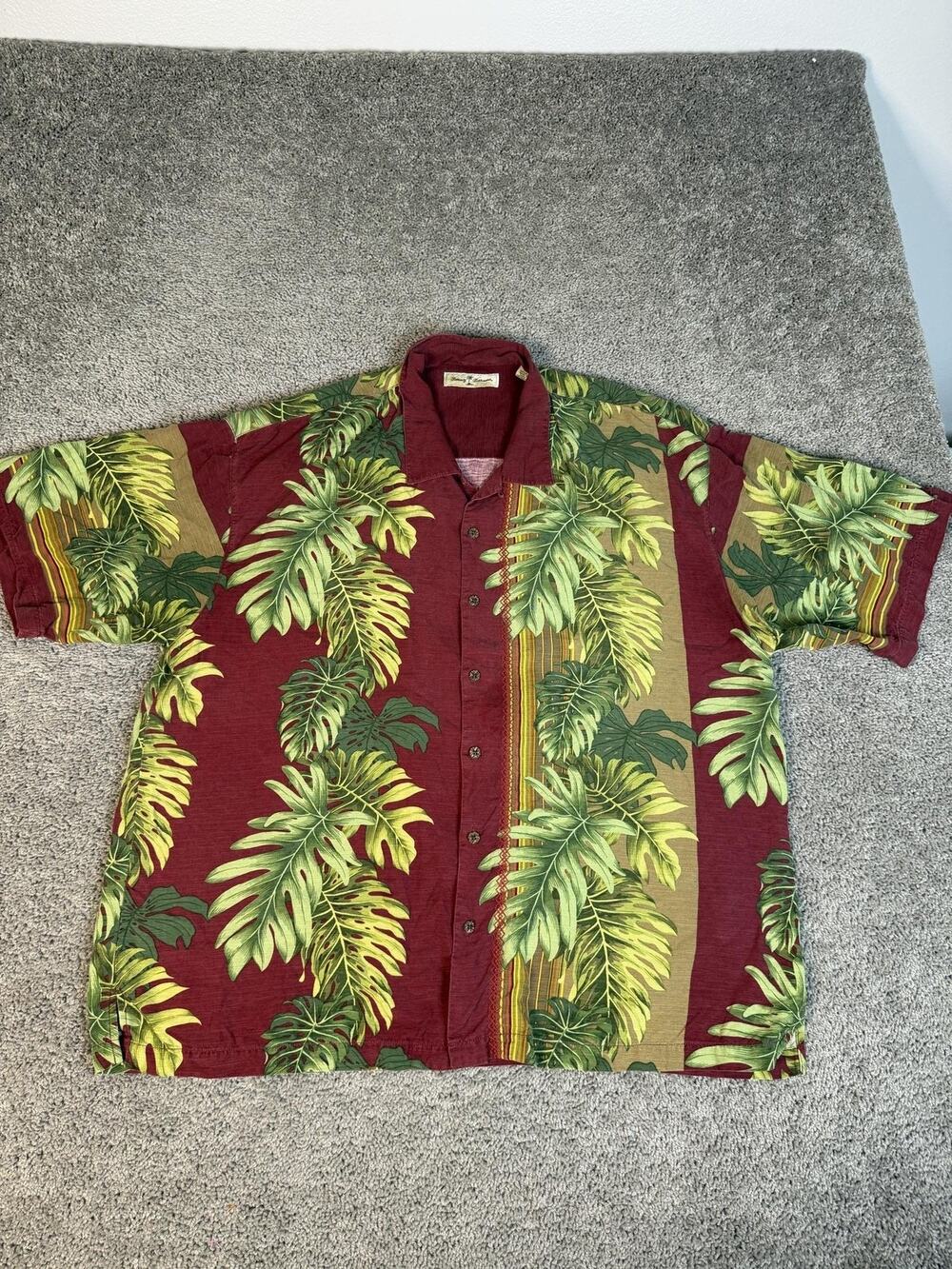 Tommy Bahama Shirt Mens 2XL Red Silk Palm Forest Short Sleeve Hawaiian Button Up